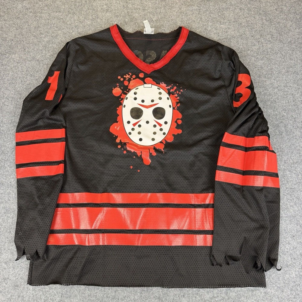 Friday the 13th Jason Voorhees Hockey Jersey Mens Black Red Mesh Costume Shirt